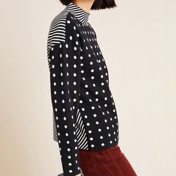 Anthropologie Sweaters - Anthropologie Ivanna Knit Mock Neck Sweater Polka Dot Stripe Size Small S L1175